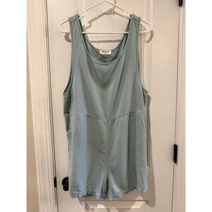 Zenana Women’s Linen Blend Romper Green M Sleeveless Pockets Scoop Neck
